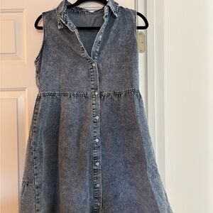Denim Button-Front Dress - Blue
